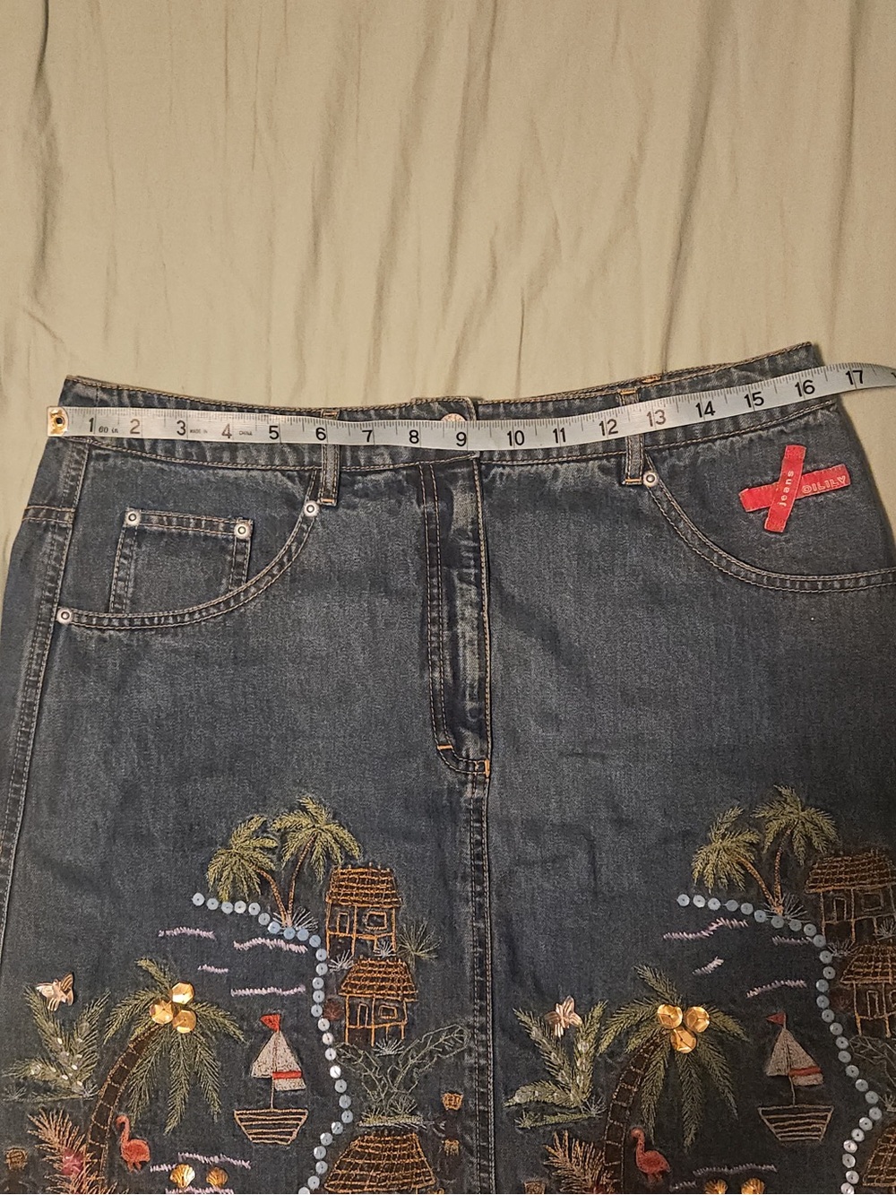 Oilily Blue Denim Mini Skirt with Tropical Embroidery - Picture 9 of 10